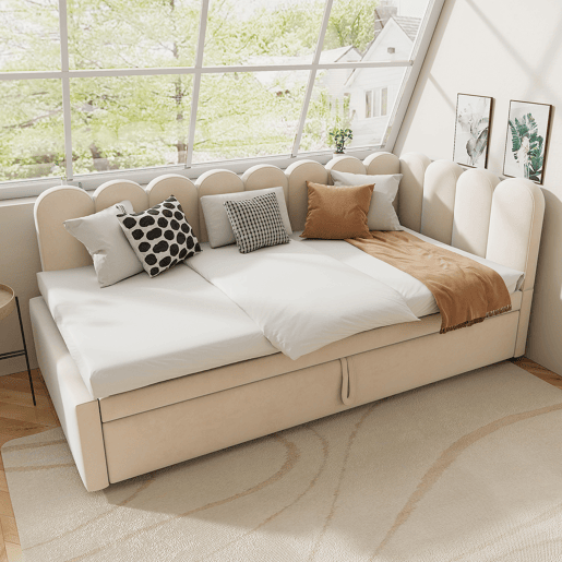 Sofá-cama 90180x200 cm - Multifuncional em L, design compacto, ideal para crianças ou convidados - Bege Sofá-cama 90180x200 cm - Multifuncional em L, design compacto, ideal para crianças ou convidados - Bege