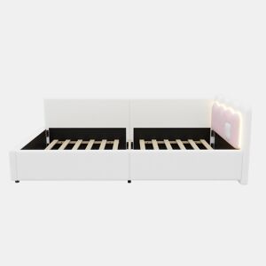 Cama Daybett 90x200 cm - Sofá-cama, luz ambiente LED com controlo remoto, cama com estrado (sem colchão), imitação de felpa - Branco