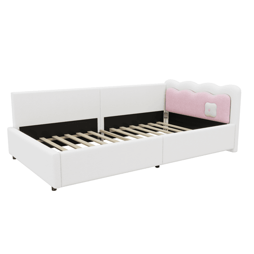 Cama Daybett 90x200 cm - Sofá-cama, luz ambiente LED com controlo remoto, cama com estrado (sem colchão), imitação de felpa - Branco