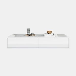 Mesa de centro moderna 115x55x34 cm - 2 gavetas, iluminação LED, capacidade para 30 kg - Branco