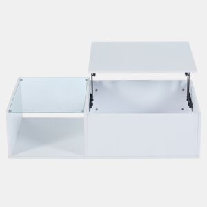 Mesa de café elevável 50x100x(33-46,5) cm - Mesa de sala com arrumação oculta e prateleira - Branco