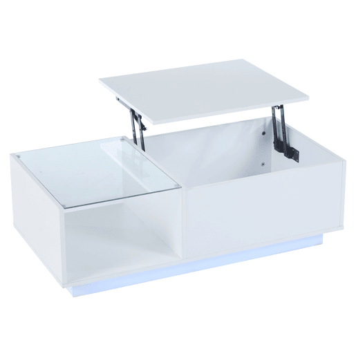 Mesa de café elevável 50x100x(33-46,5) cm - Mesa de sala com arrumação oculta e prateleira - Branco
