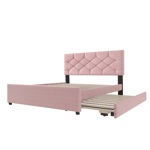 Cama estofada 140x200 cm - com estrado, sem colchão, com gaveta com rodízios, veludo, minimalista - rosa Cama estofada 140x200 cm - com estrado, sem colchão, com gaveta com rodízios, veludo, minimalista - rosa