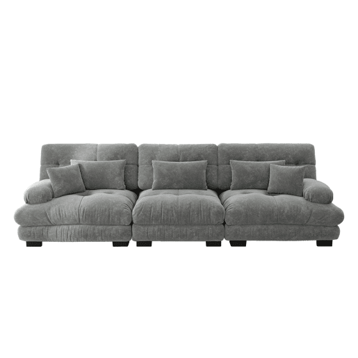 Sofá modular de 3 lugares - Sofá-cama com assento profundo, chenille, para sala de estar, apartamento, escritório, estúdio - Cinza