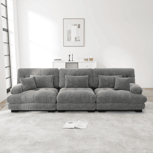 Sofá modular de 3 lugares - Sofá-cama com assento profundo, chenille, para sala de estar, apartamento, escritório, estúdio - Cinza