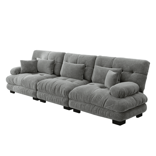 Sofá modular de 3 lugares - Sofá-cama com assento profundo, chenille, para sala de estar, apartamento, escritório, estúdio - Cinza