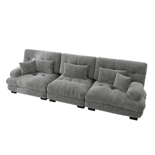 Sofá modular de 3 lugares - Sofá-cama com assento profundo, chenille, para sala de estar, apartamento, escritório, estúdio - Cinza
