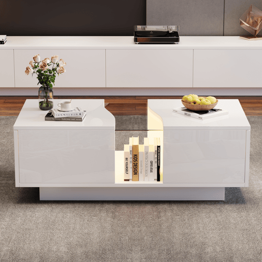 Mesa de café moderna LED - 100 x 50 x 35 cm - Mesa auxiliar branca com luz LED e painel acrílico - Branco Mesa de café moderna LED - 100 x 50 x 35 cm - Mesa auxiliar branca com luz LED e painel acrílico - Branco