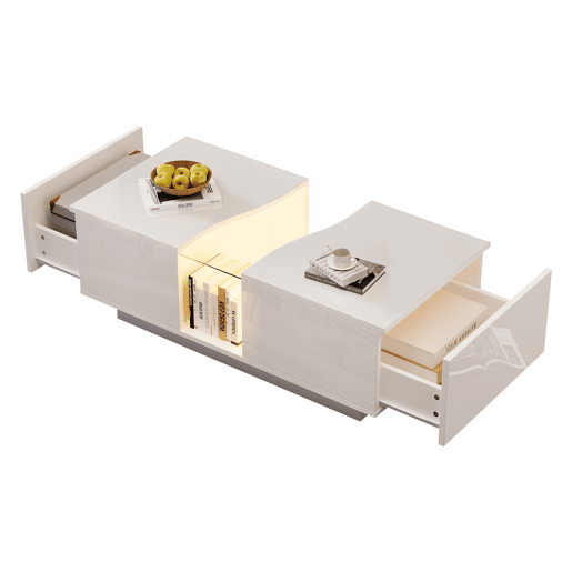 Mesa de café moderna LED - 100 x 50 x 35 cm - Mesa auxiliar branca com luz LED e painel acrílico - Branco Mesa de café moderna LED - 100 x 50 x 35 cm - Mesa auxiliar branca com luz LED e painel acrílico - Branco
