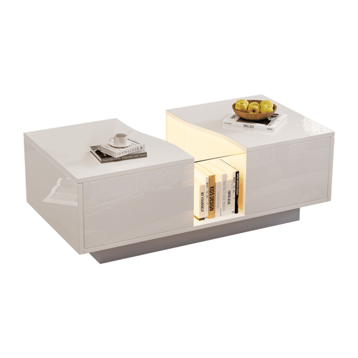 Mesa de café moderna LED - 100 x 50 x 35 cm - Mesa auxiliar branca com luz LED e painel acrílico - Branco Mesa de café moderna LED - 100 x 50 x 35 cm - Mesa auxiliar branca com luz LED e painel acrílico - Branco
