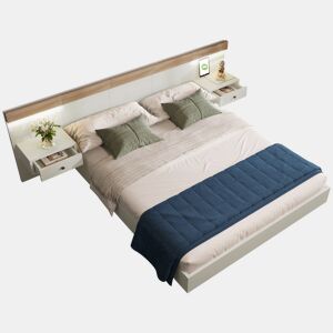 Cama de casal de madeira maciça 140x200cm com luz led,bege+natural