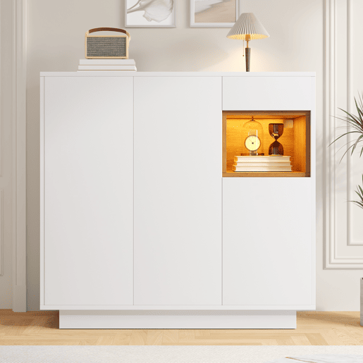 Sapateira de painel de partículas com 3 portas,1 gaveta e luz led,branco