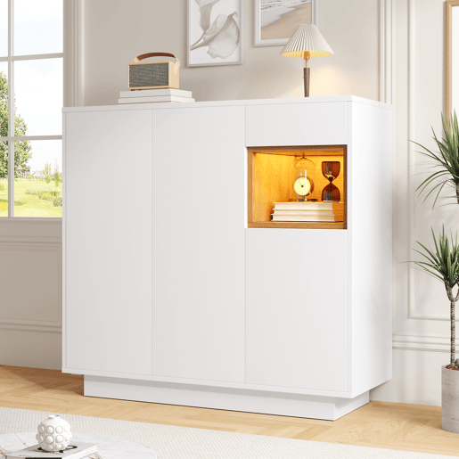 Sapateira de painel de partículas com 3 portas,1 gaveta e luz led,branco