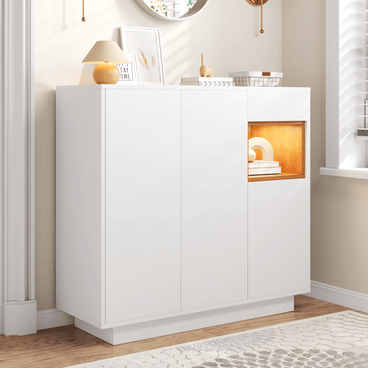 Sapateira de painel de partículas com 3 portas,1 gaveta e luz led,branco