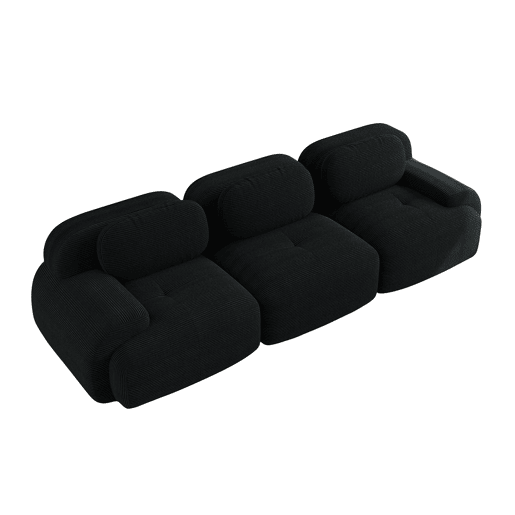 Sofá de 3 lugares - Modular, antiderrapante, sem montagem, com braços ergonómicos e enchimento elástico, Veludo cotelê - Preto