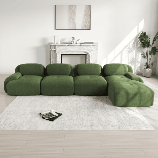Sofá de canto para 4 pessoas - Com estofamento 32D de alta elasticidade, antiderrapante, com chaise longue, braços extra largos, combinável sem montagem - Verde