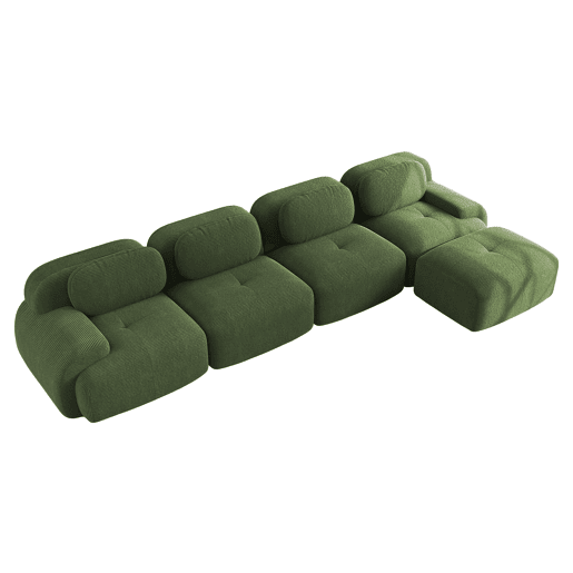 Sofá de canto para 4 pessoas - Com estofamento 32D de alta elasticidade, antiderrapante, com chaise longue, braços extra largos, combinável sem montagem - Verde
