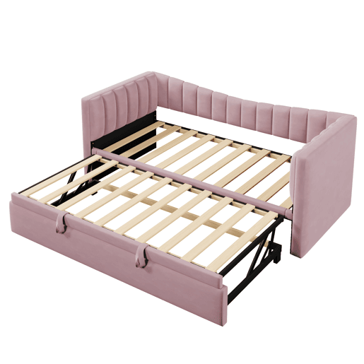 Sofá-cama, 90 x 200 cm (180 x 200 cm) - Cama individual, cama de casal, com cama extraível, estilo minimalista, Rosa
