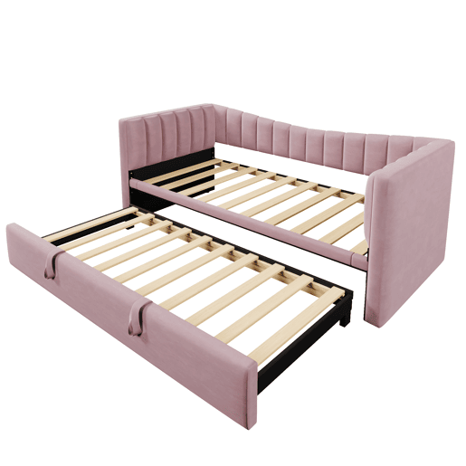 Sofá-cama, 90 x 200 cm (180 x 200 cm) - Cama individual, cama de casal, com cama extraível, estilo minimalista, Rosa