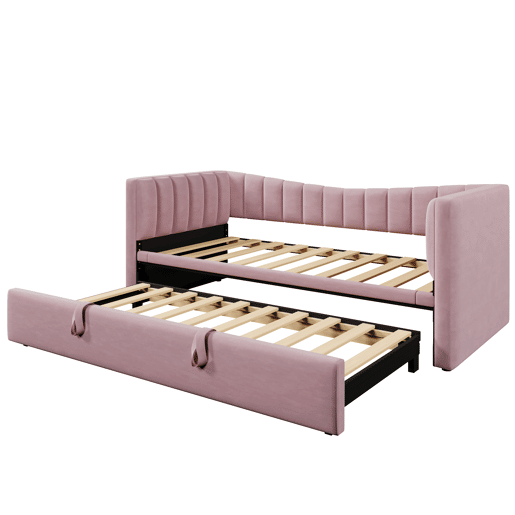 Sofá-cama, 90 x 200 cm (180 x 200 cm) - Cama individual, cama de casal, com cama extraível, estilo minimalista, Rosa