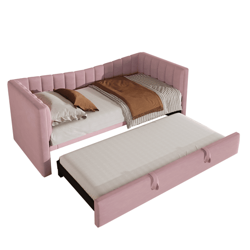 Sofá-cama, 90 x 200 cm (180 x 200 cm) - Cama individual, cama de casal, com cama extraível, estilo minimalista, Rosa