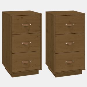 Lote de 2 Mesas De Cabeceira - Mesinhas De Cabeceira 40x40x75 cm pinho maciço castanho mel