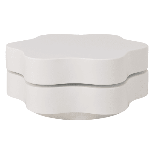 Mesa de centro 74,8 x 67,5 x 31 cm - Mesa de café em forma de flor, tampo giratório 360°, com 2 prateleiras, cor creme