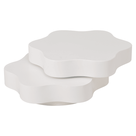 Mesa de centro 74,8 x 67,5 x 31 cm - Mesa de café em forma de flor, tampo giratório 360°, com 2 prateleiras, cor creme