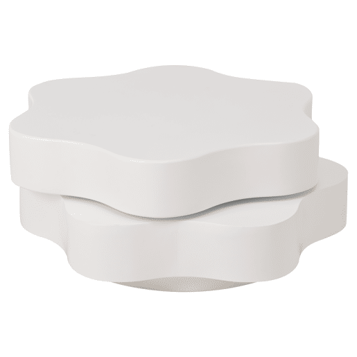 Mesa de centro 74,8 x 67,5 x 31 cm - Mesa de café em forma de flor, tampo giratório 360°, com 2 prateleiras, cor creme