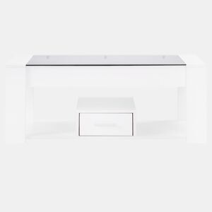 Mesa de sala 100x50x40 cm - Com superfície de vidro, compartimentos e arrumação - Branca