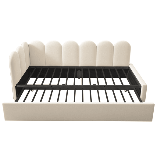 Cama divã 90x200 cm - Sofá-cama com cama extraível 90x190 cm, cama infantil com estrado de ripas, veludo - Bege