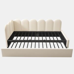 Cama divã 90x200 cm - Sofá-cama com cama extraível 90x190 cm, cama infantil com estrado de ripas, veludo - Bege