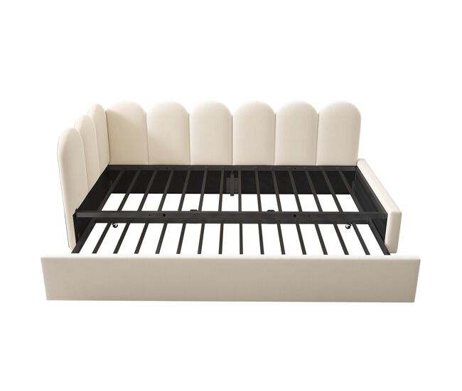 Cama diván 90x200 cm - sofá cama con cama extraíble 90x190 cm, cama infantil con somier de lamas, terciopelo - beige