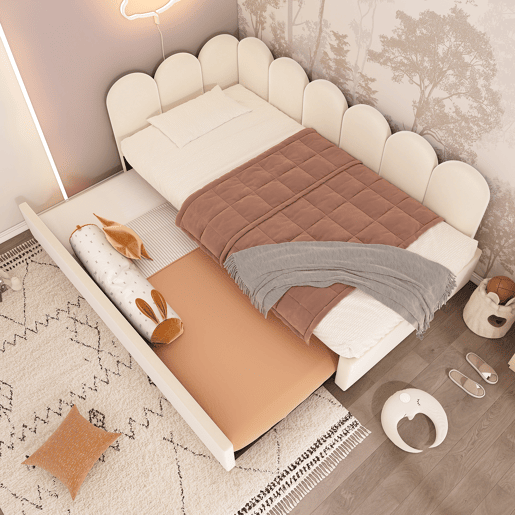 Cama divã 90x200 cm - Sofá-cama com cama extraível 90x190 cm, cama infantil com estrado de ripas, veludo - Bege