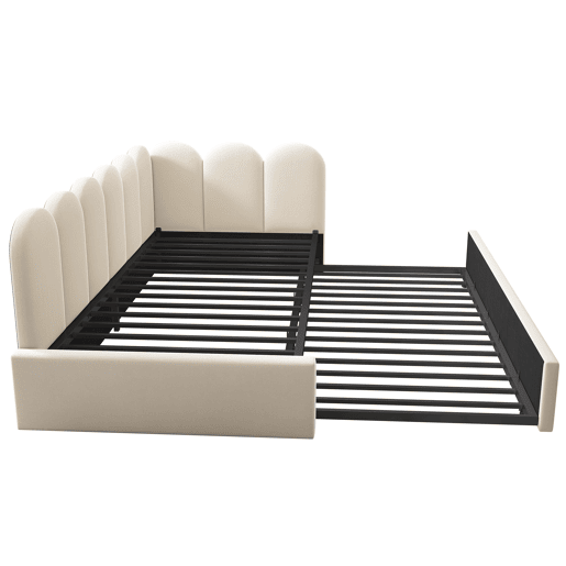 Cama divã 90x200 cm - Sofá-cama com cama extraível 90x190 cm, cama infantil com estrado de ripas, veludo - Bege