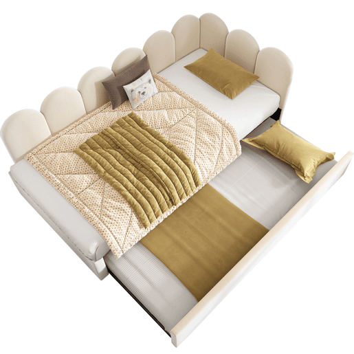 Cama divã 90x200 cm - Sofá-cama com cama extraível 90x190 cm, cama infantil com estrado de ripas, veludo - Bege