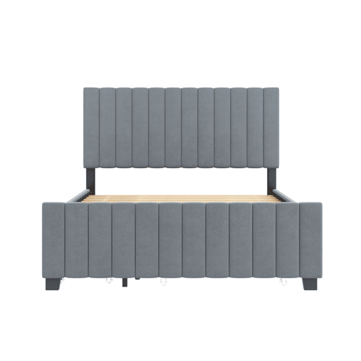 Cama estofada 140x190 cm com cama extraível e 2 gavetas - cama baixa dupla em veludo hipoalergénico para crianças e jovens - cinzenta (sem colchão)