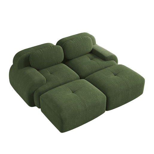Sofá modular de 2 lugares - com chaise longue, antiderrapante, ergonómico, com estofamento elástico - Verde