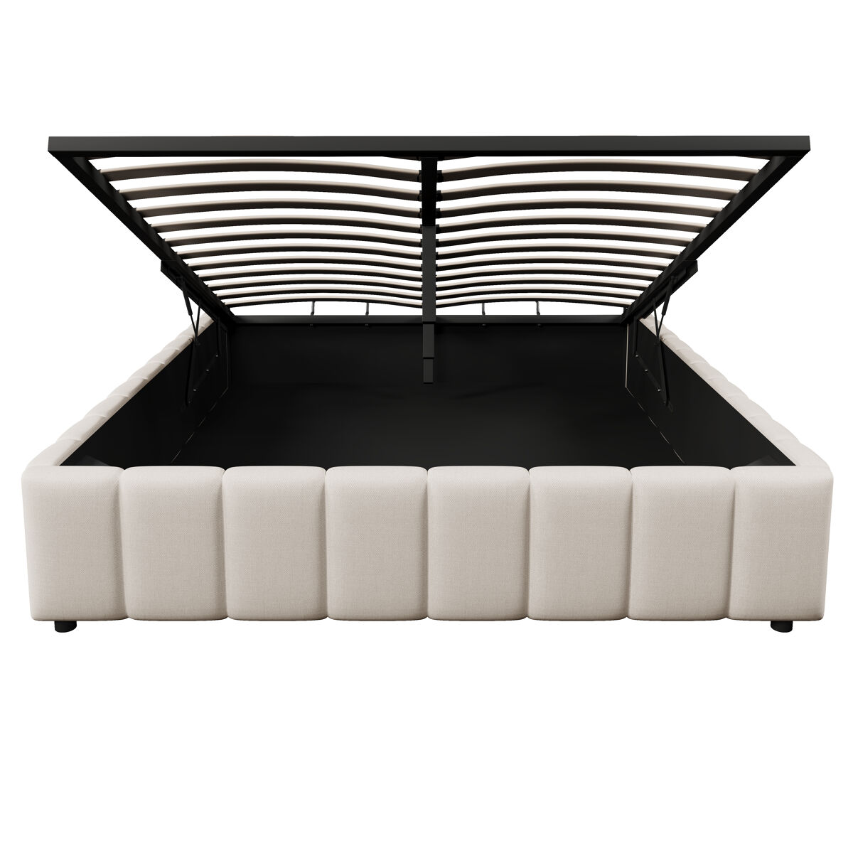 Cama tapizada 140x200cm - almacenaje hidráulico, sin cabecero, sin colchón - beige