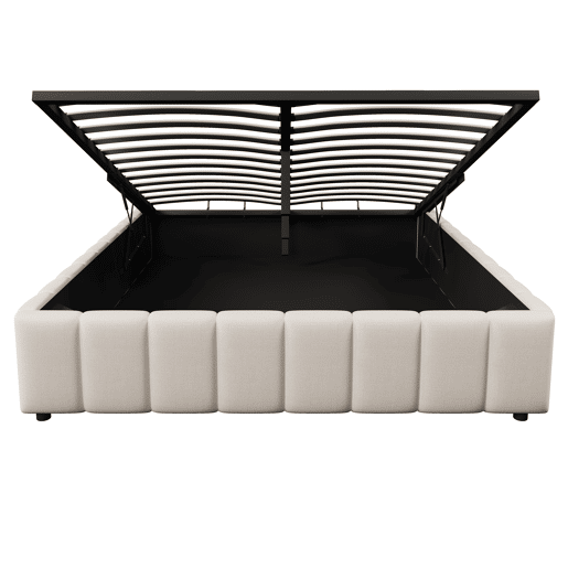 Cama estofada 140x200cm - Armazenamento hidráulico, sem cabeceira, sem colchão - Bege