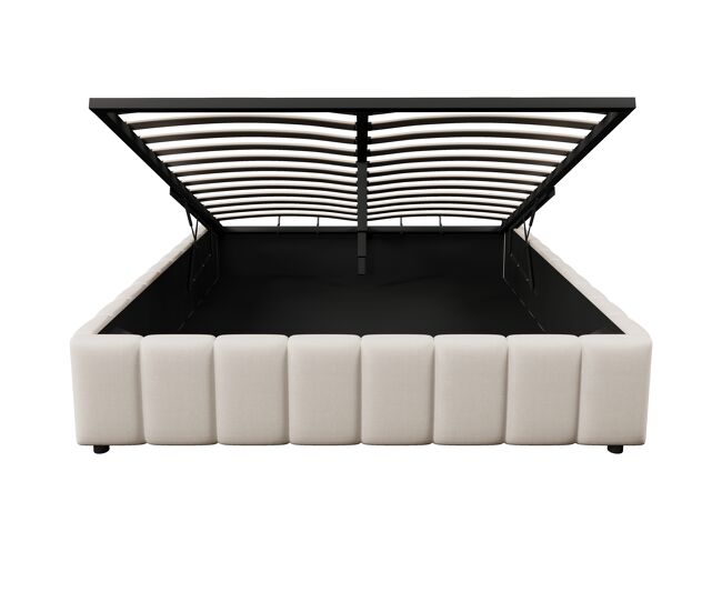 Cama tapizada 140x200cm - almacenaje hidráulico, sin cabecero, sin colchón - beige