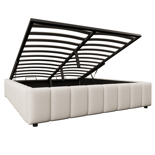 Cama estofada 140x200cm - Armazenamento hidráulico, sem cabeceira, sem colchão - Bege