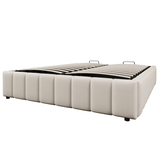 Cama estofada 140x200cm - Armazenamento hidráulico, sem cabeceira, sem colchão - Bege