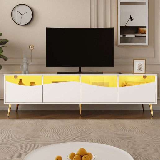 Móvel de TV 180cm de mdf com 4 gavetas e luz led,branco