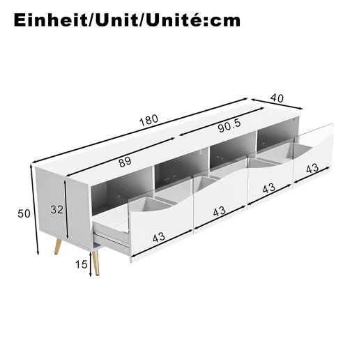 Móvel de TV 180cm de mdf com 4 gavetas e luz led,branco