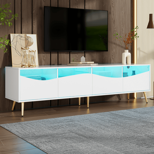 Móvel de TV 180cm de mdf com 4 gavetas e luz led,branco