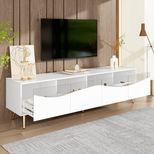 Móvel de TV 180cm de mdf com 4 gavetas e luz led,branco