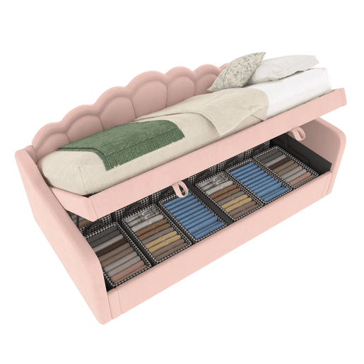 Sofá-cama 90x200 cm - Cama hidráulica com arrumação, LED alterável - Rosa
