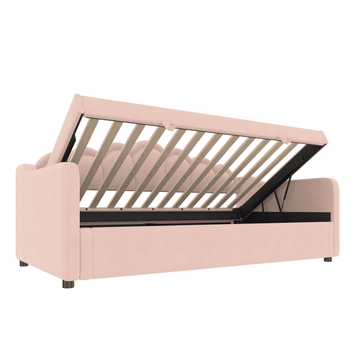 Sofá-cama 90x200 cm - Cama hidráulica com arrumação, LED alterável - Rosa