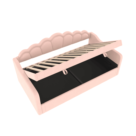 Sofá-cama 90x200 cm - Cama hidráulica com arrumação, LED alterável - Rosa